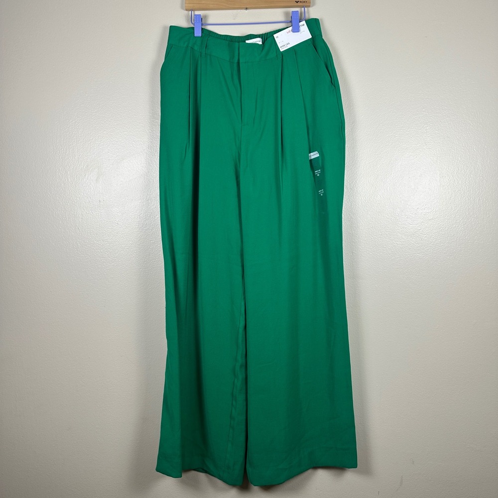 Liz Claiborne Women's 10 Wide Leg Trousers Hyper Green High Rise Business NEW
